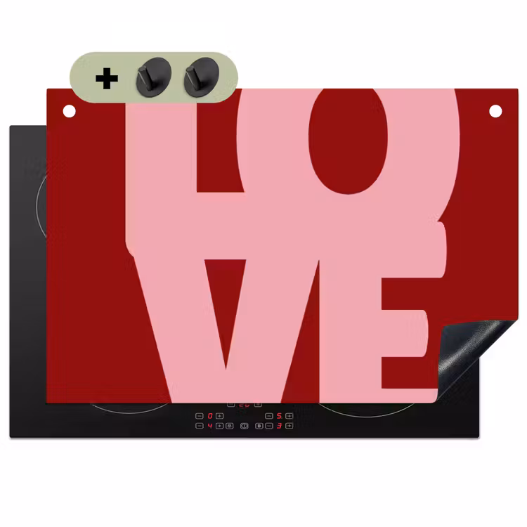 Love - Rood - Blokletters Inductie beschemer met haakjes klein -3d