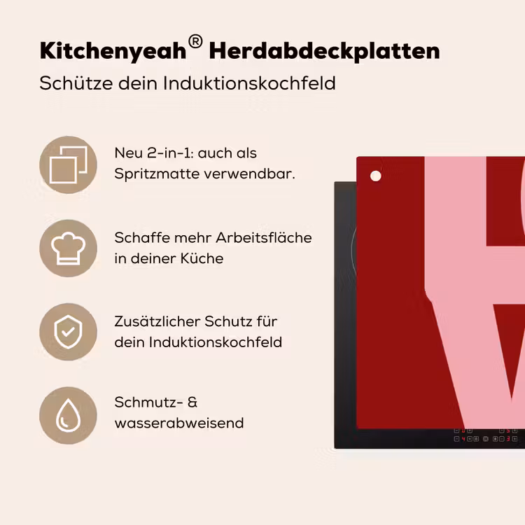 Love - Rood - Blokletters Inductie beschemer met haakjes klein -ky-usp-de