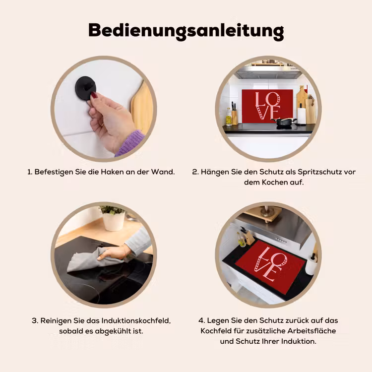 Love - Rood - Hatjes Inductie beschemer met haakjes klein -ky-gebruik-de
