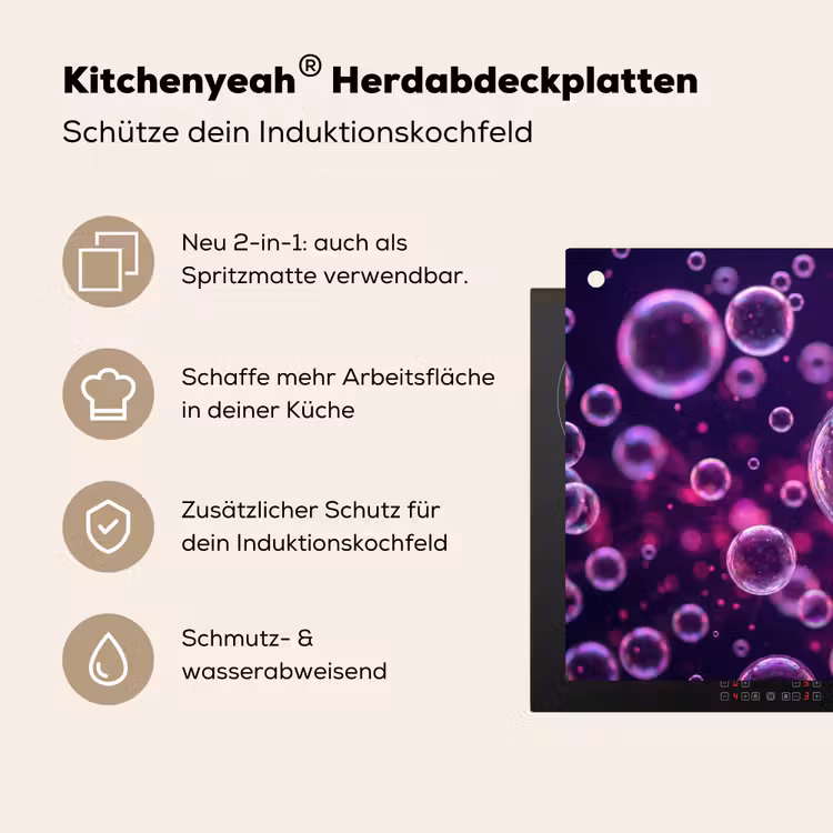 Paars - Bubbels - Schuim Inductie beschemer met haakjes klein -ky-usp-de