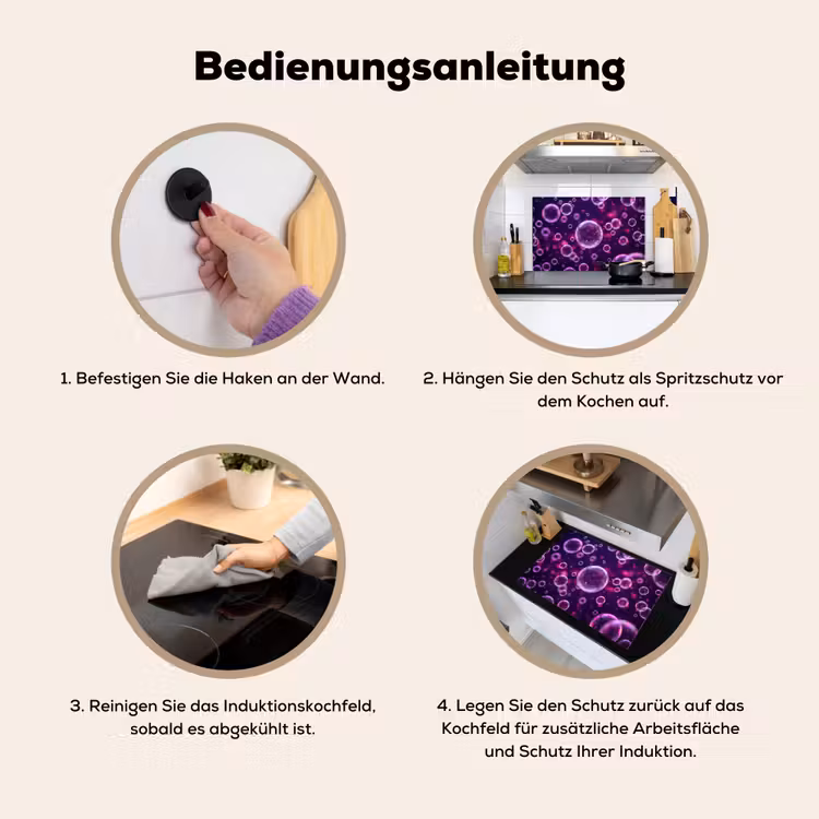 Paars - Bubbels - Schuim Inductie beschemer met haakjes klein -ky-gebruik-de
