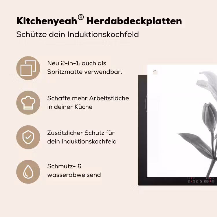 Lelies - Elegant - Zwart - Wit Inductie beschemer met haakjes klein -ky-usp-de