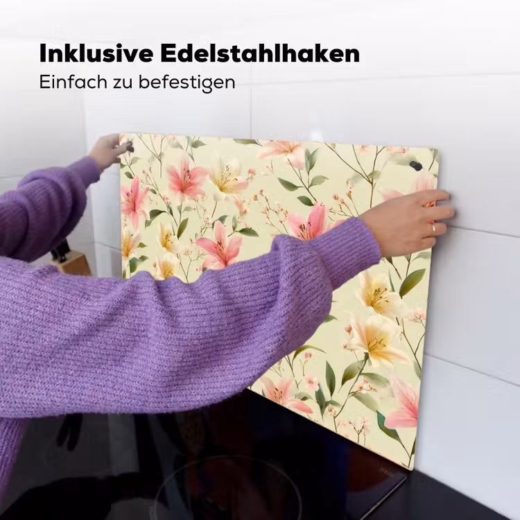 Lelies - Sereen - Kleurrijk Inductie beschemer met haakjes klein 777 -ky-ophangen-de