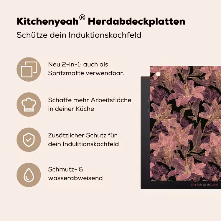 Lelies - Patroon - Paars - Goud Inductie beschemer met haakjes klein 777 -ky-usp-de