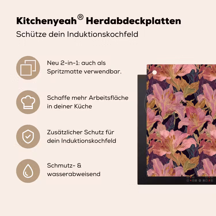 Lelies - Patroon - Roze - Goud Inductie beschemer met haakjes klein 777 -ky-usp-de