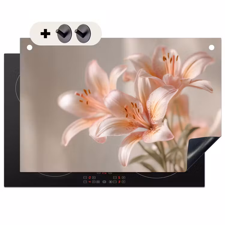 2-in-1 Herdabdeckplatte & Spritzschutz - Lilien - Staubgefäße - Rosa - Unscharf - Lelies - Meeldraden - Roze - Wazig Inductie beschemer met haakjes klein