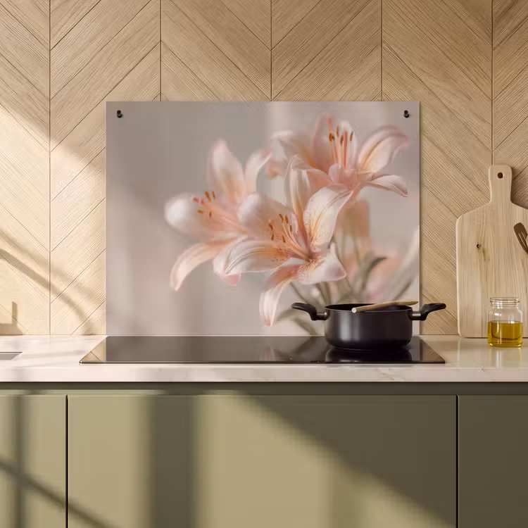 2-in-1 Herdabdeckplatte & Spritzschutz - Lilien - Staubgefäße - Rosa - Unscharf - Lelies - Meeldraden - Roze - Wazig Inductie beschemer met haakjes klein