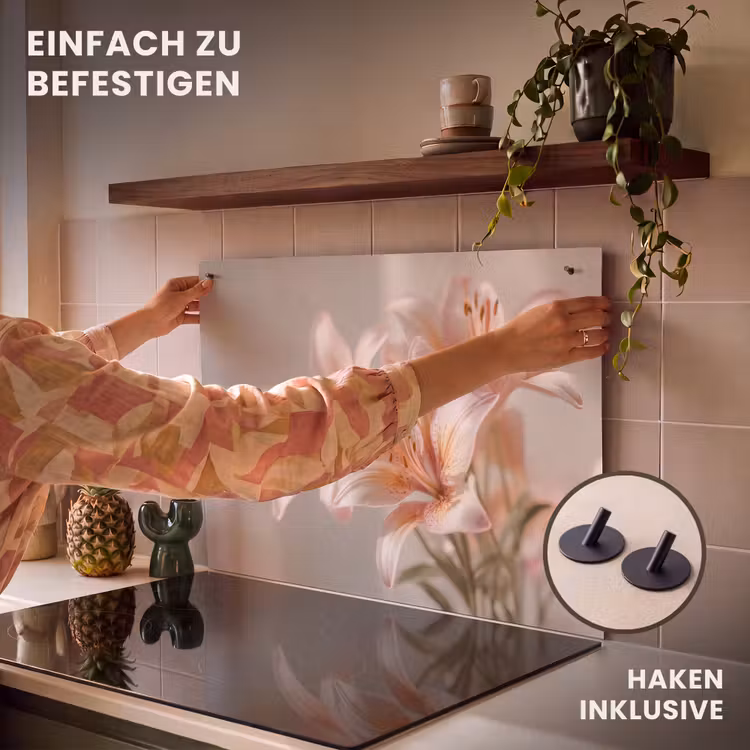 2-in-1 Herdabdeckplatte & Spritzschutz - Lilien - Staubgefäße - Rosa - Unscharf - Lelies - Meeldraden - Roze - Wazig Inductie beschemer met haakjes klein