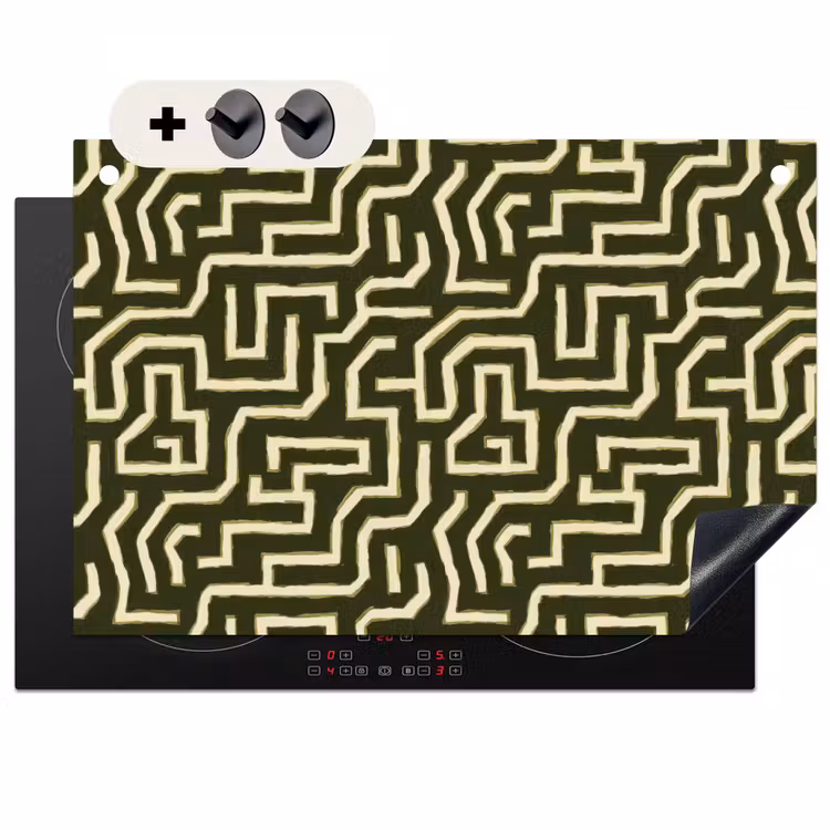2-in-1 Herdabdeckplatte & Spritzschutz - Linien - Abstrakt - Grün - Lijnen - Abstract - Groen Inductie beschemer met haakjes klein 777