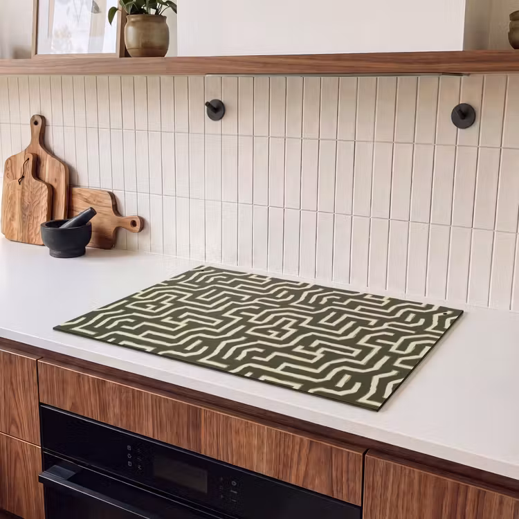 2-in-1 Herdabdeckplatte & Spritzschutz - Linien - Abstrakt - Grün - Lijnen - Abstract - Groen Inductie beschemer met haakjes klein 777