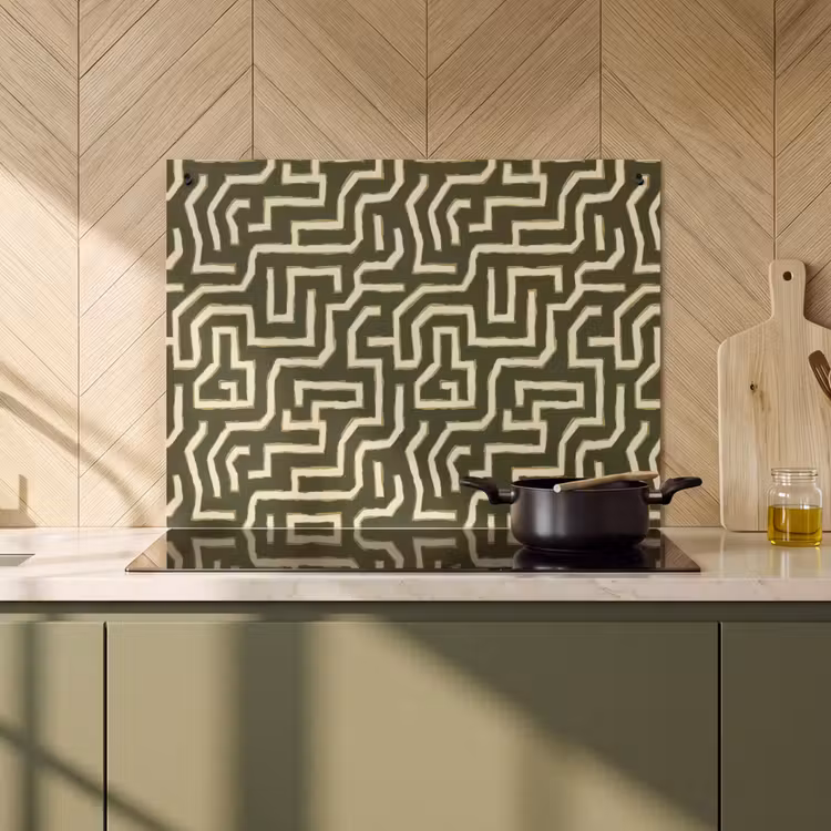 2-in-1 Herdabdeckplatte & Spritzschutz - Linien - Abstrakt - Grün - Lijnen - Abstract - Groen Inductie beschemer met haakjes klein 777