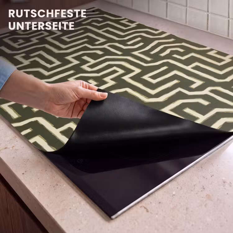 2-in-1 Herdabdeckplatte & Spritzschutz - Linien - Abstrakt - Grün - Lijnen - Abstract - Groen Inductie beschemer met haakjes klein 777