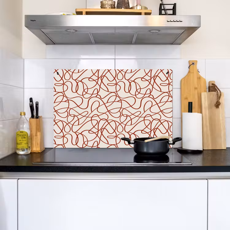 2-in-1 Herdabdeckplatte & Spritzschutz - Linien - Abstrakt - Rot - Beige - Lijnen - Abstract - Rood - Beige Inductie beschemer met haakjes klein 777