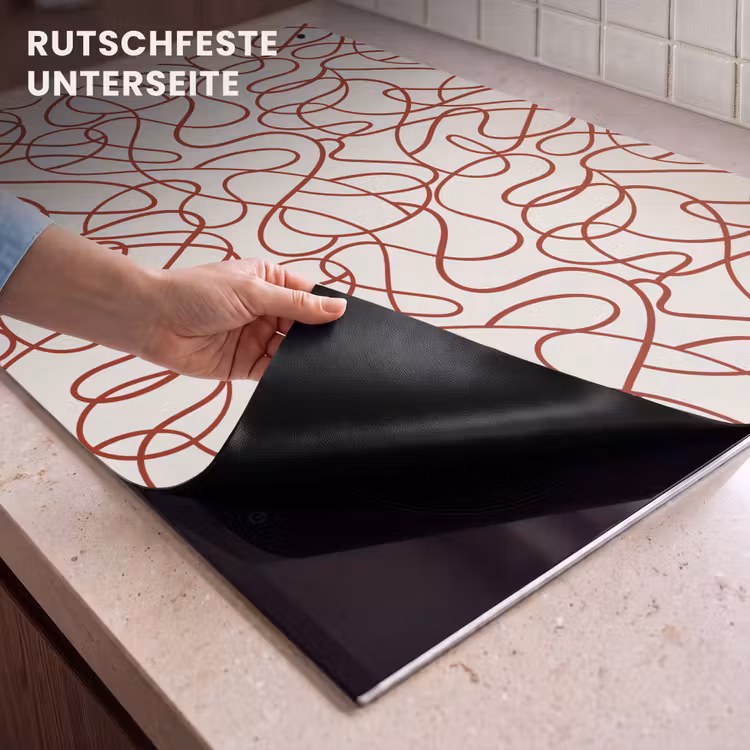 2-in-1 Herdabdeckplatte & Spritzschutz - Linien - Abstrakt - Rot - Beige - Lijnen - Abstract - Rood - Beige Inductie beschemer met haakjes klein 777