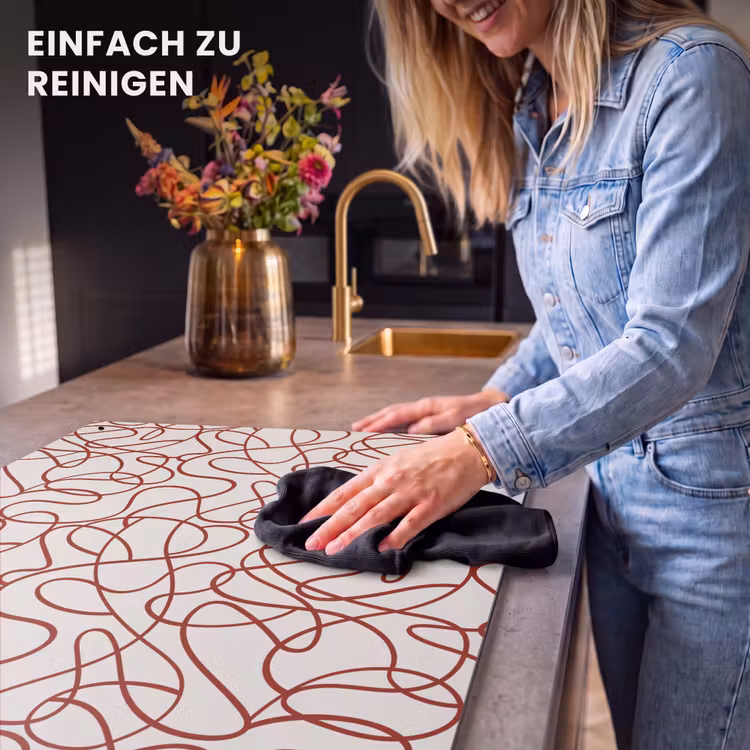 2-in-1 Herdabdeckplatte & Spritzschutz - Linien - Abstrakt - Rot - Beige - Lijnen - Abstract - Rood - Beige Inductie beschemer met haakjes klein 777