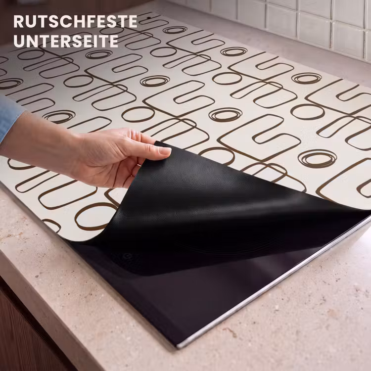 2-in-1 Herdabdeckplatte & Spritzschutz - Linien - Beige - Muster - Dunkelbraun - Lijnen - Beige - Patroon - Donkerbruin Inductie beschemer met haakjes klein 777