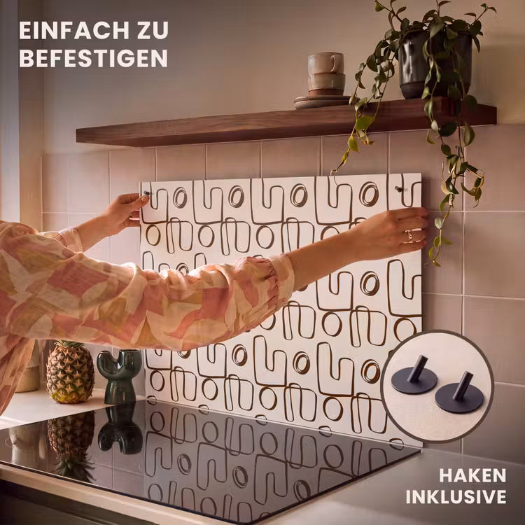 2-in-1 Herdabdeckplatte & Spritzschutz - Linien - Beige - Muster - Dunkelbraun - Lijnen - Beige - Patroon - Donkerbruin Inductie beschemer met haakjes klein 777