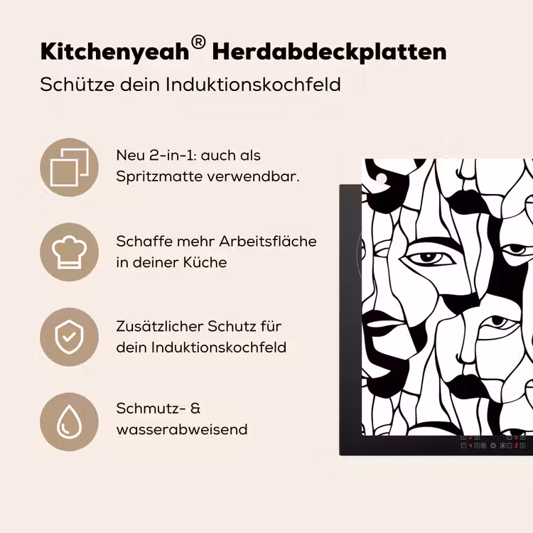 Lijnen - Gezichten - Zwart - Wit Inductie beschemer met haakjes klein 777 -ky-usp-de