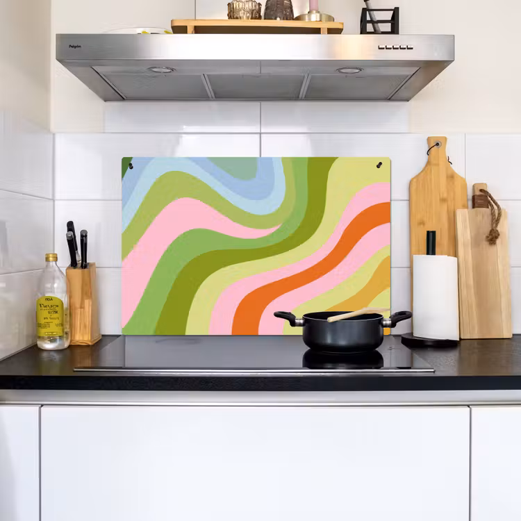 2-in-1 Herdabdeckplatte & Spritzschutz - Linien - Pastelltöne - Wellenförmig - Lijnen - Pasteltinten - Golvend Inductie beschemer met haakjes klein