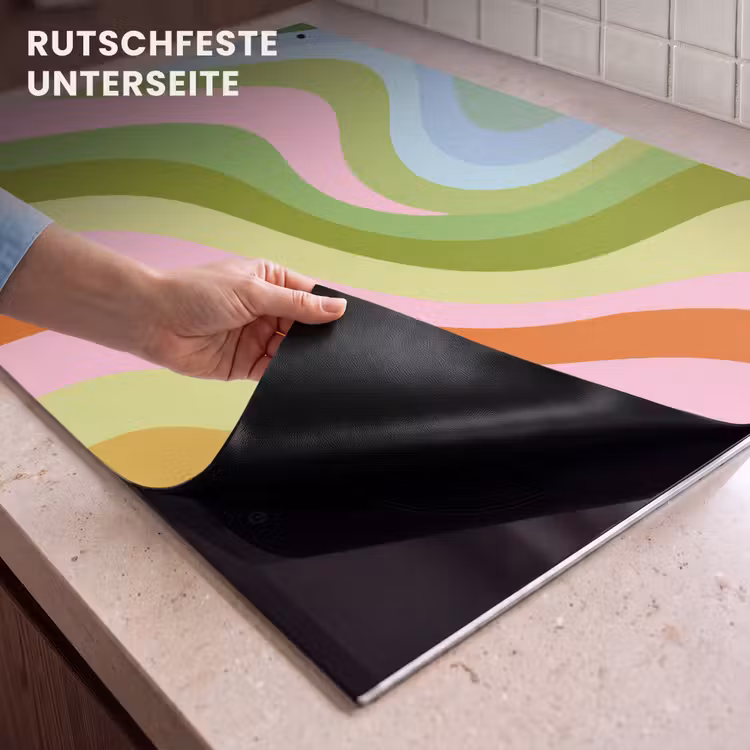 2-in-1 Herdabdeckplatte & Spritzschutz - Linien - Pastelltöne - Wellenförmig - Lijnen - Pasteltinten - Golvend Inductie beschemer met haakjes klein