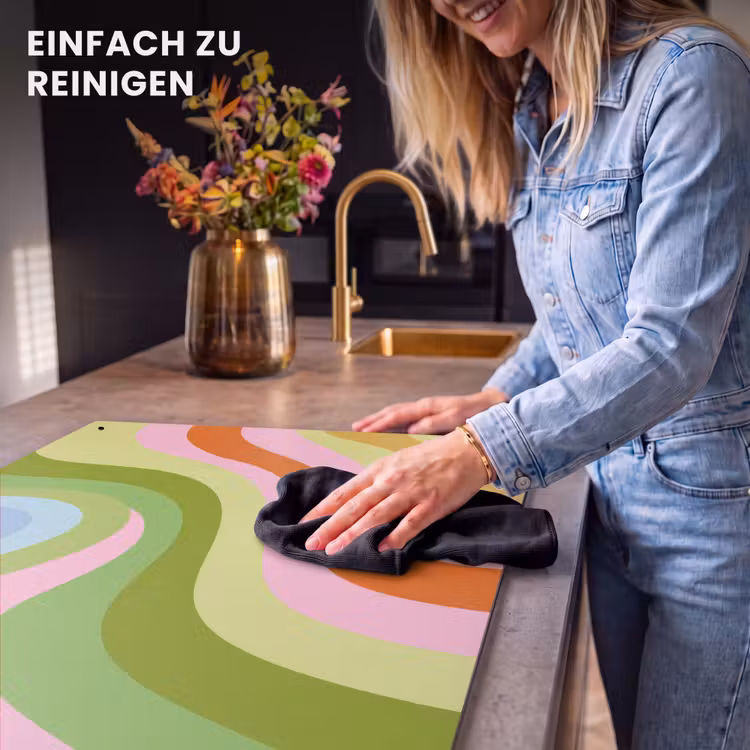2-in-1 Herdabdeckplatte & Spritzschutz - Linien - Pastelltöne - Wellenförmig - Lijnen - Pasteltinten - Golvend Inductie beschemer met haakjes klein