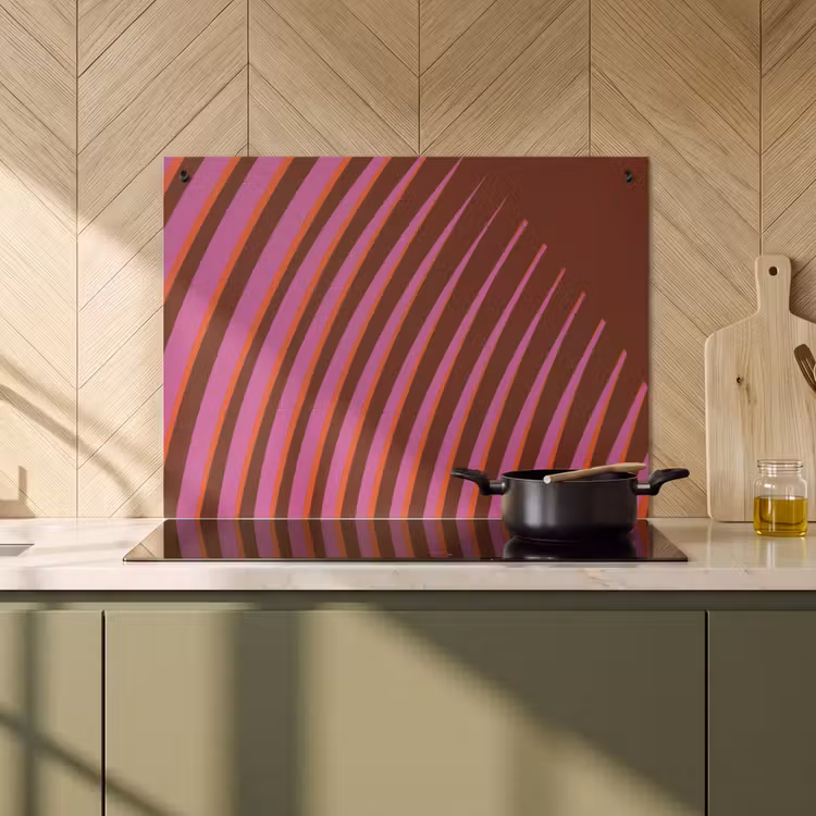 2-in-1 Herdabdeckplatte & Spritzschutz - Linien - Rot - Bewegung - Lijnen - Rood - Beweging Inductie beschemer met haakjes klein