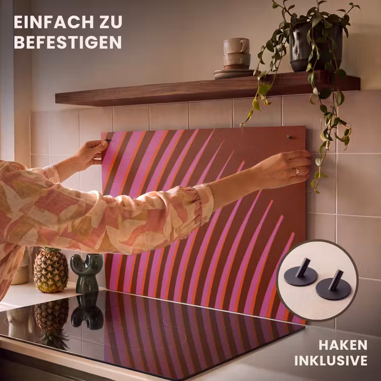 2-in-1 Herdabdeckplatte & Spritzschutz - Linien - Rot - Bewegung - Lijnen - Rood - Beweging Inductie beschemer met haakjes klein