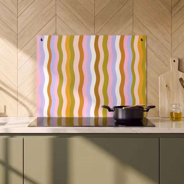 2-in-1 Herdabdeckplatte & Spritzschutz - Linien - Wellen - Pastellfarben - Muster - lijnen - Golven - Pastelkleuren - Patroon Inductie beschemer met haakjes klein