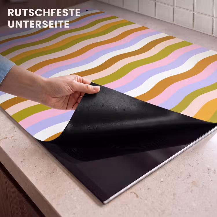 2-in-1 Herdabdeckplatte & Spritzschutz - Linien - Wellen - Pastellfarben - Muster - lijnen - Golven - Pastelkleuren - Patroon Inductie beschemer met haakjes klein