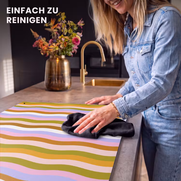 2-in-1 Herdabdeckplatte & Spritzschutz - Linien - Wellen - Pastellfarben - Muster - lijnen - Golven - Pastelkleuren - Patroon Inductie beschemer met haakjes klein