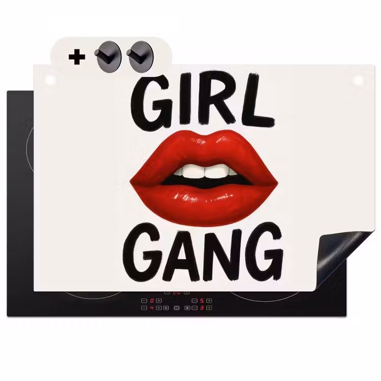 2-in-1 Herdabdeckplatte & Spritzschutz - Lippe - Mädchen - Rot - Buchstaben - Lip - Girl - Rood - Letters Inductie beschemer met haakjes klein