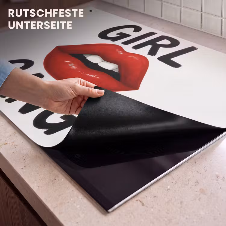 2-in-1 Herdabdeckplatte & Spritzschutz - Lippe - Mädchen - Rot - Buchstaben - Lip - Girl - Rood - Letters Inductie beschemer met haakjes klein