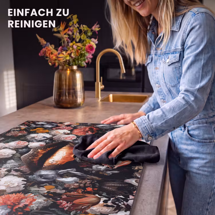 2-in-1 Herdabdeckplatte & Spritzschutz - Lippen - Blumen - Farbe - Orange - Kunst - Abstrakt - Alte Meister - Lippen - Bloemen - Verf - Oranje - Kunst - Abstract - Oude meesters Inductie beschemer met haakjes klein