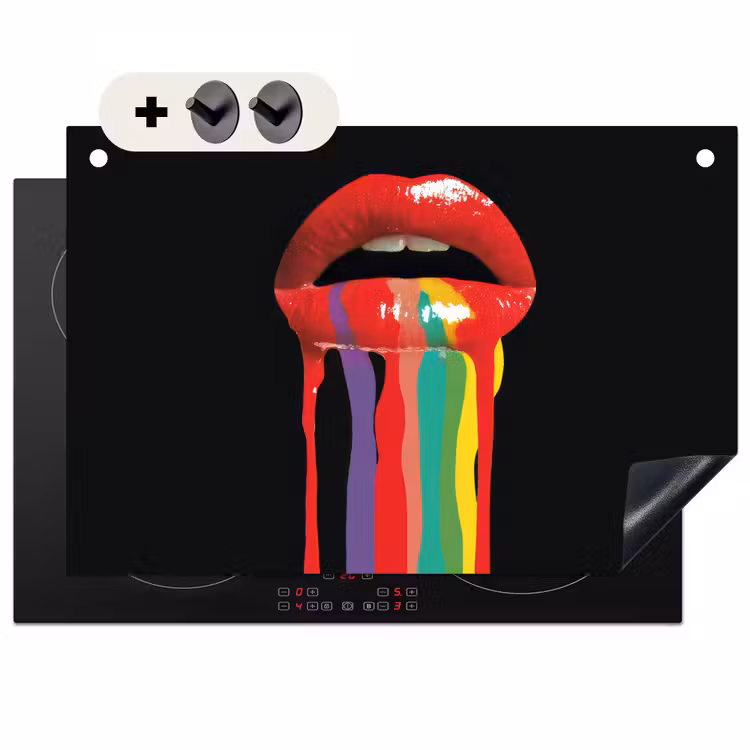 2-in-1 Herdabdeckplatte & Spritzschutz - Lippen - Farben - Schwarz - Lippen - Kleuren - Zwart Inductie beschemer met haakjes klein