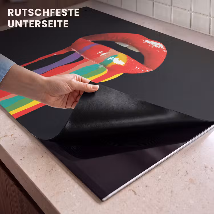 2-in-1 Herdabdeckplatte & Spritzschutz - Lippen - Farben - Schwarz - Lippen - Kleuren - Zwart Inductie beschemer met haakjes klein