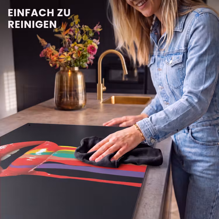 2-in-1 Herdabdeckplatte & Spritzschutz - Lippen - Farben - Schwarz - Lippen - Kleuren - Zwart Inductie beschemer met haakjes klein