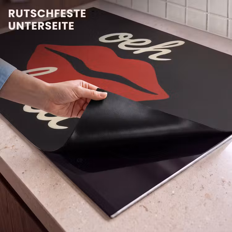 2-in-1 Herdabdeckplatte & Spritzschutz - Lippen - Rot - Zitat - Lip - Rood - Quote Inductie beschemer met haakjes klein
