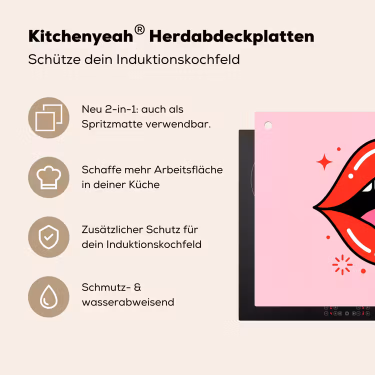 Lippen - Tong - Pop-art - Kleurrijk - Roze Inductie beschemer met haakjes klein -ky-usp-de