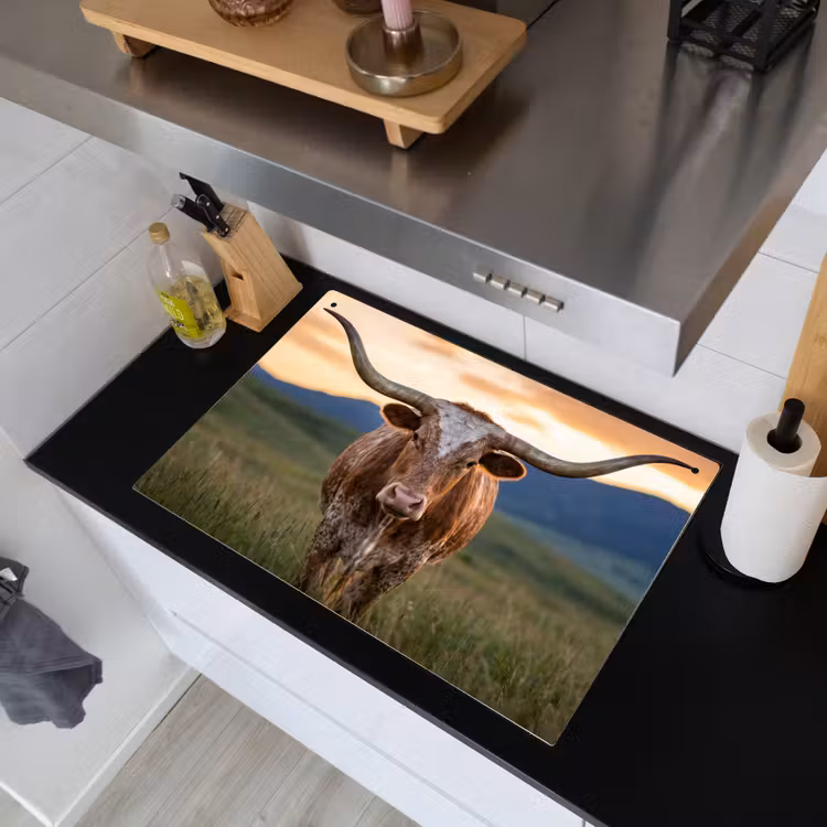 Longhorn - Landschap - Zonsondergang Inductie beschemer met haakjes klein -sfeer1