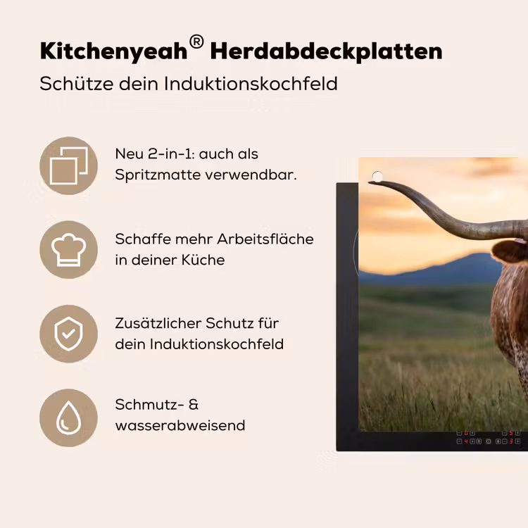 Longhorn - Landschap - Zonsondergang Inductie beschemer met haakjes klein -ky-usp-de
