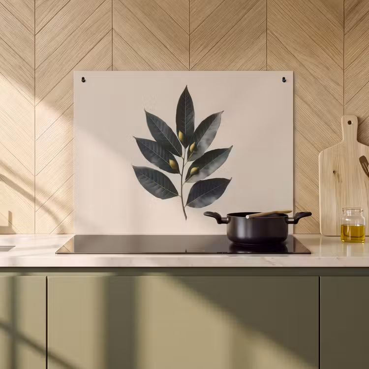 2-in-1 Herdabdeckplatte & Spritzschutz - Lorbeerblätter - Blütenknospen - subtil - Laurierbladeren - Bloemknoppen - subtiel Inductie beschemer met haakjes klein