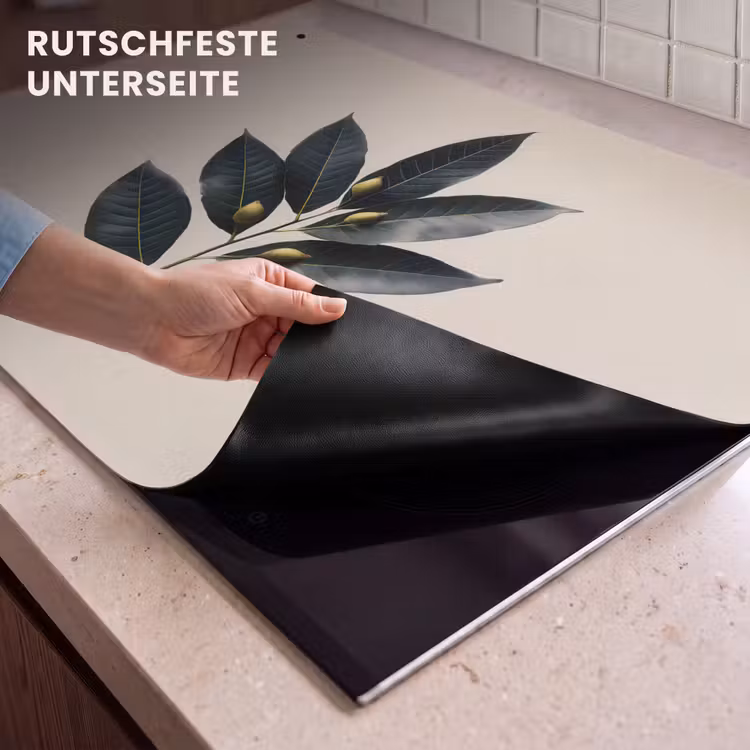 2-in-1 Herdabdeckplatte & Spritzschutz - Lorbeerblätter - Blütenknospen - subtil - Laurierbladeren - Bloemknoppen - subtiel Inductie beschemer met haakjes klein