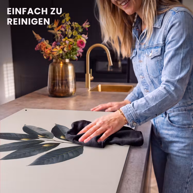 2-in-1 Herdabdeckplatte & Spritzschutz - Lorbeerblätter - Blütenknospen - subtil - Laurierbladeren - Bloemknoppen - subtiel Inductie beschemer met haakjes klein
