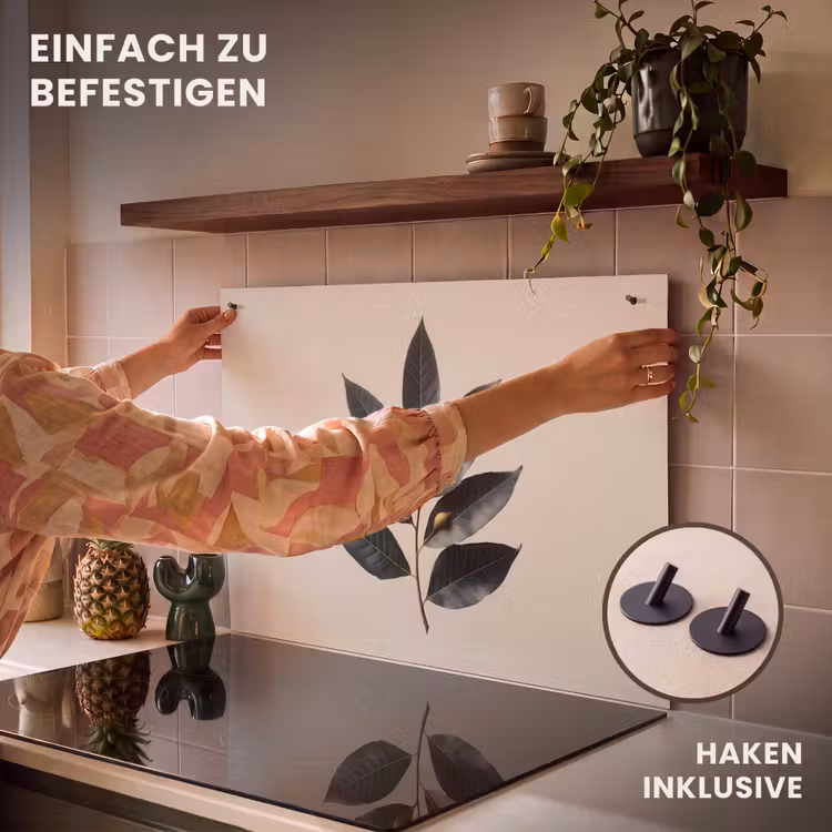 2-in-1 Herdabdeckplatte & Spritzschutz - Lorbeerblätter - Blütenknospen - subtil - Laurierbladeren - Bloemknoppen - subtiel Inductie beschemer met haakjes klein