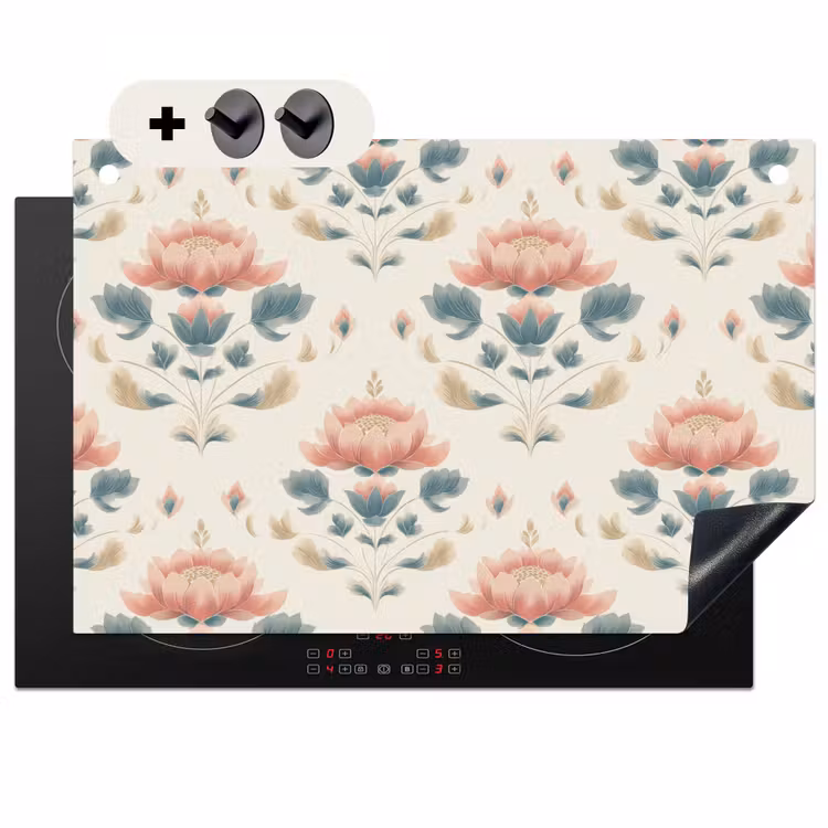 2-in-1 Herdabdeckplatte & Spritzschutz - Lotus - Blumen - Rosa - Lotus - Bloemen - Roze Inductie beschemer met haakjes klein 777