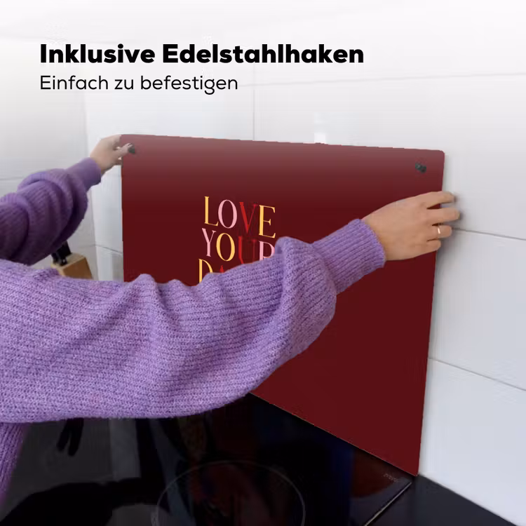 Love your damn self - Kleurrijk - Bordeaux Inductie beschemer met haakjes klein -ky-ophangen-de