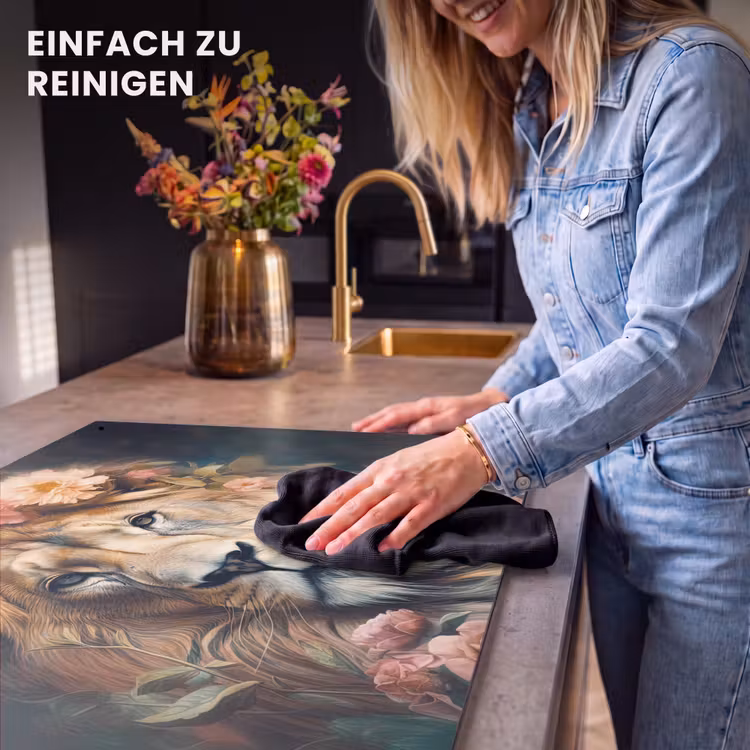2-in-1 Herdabdeckplatte & Spritzschutz - Löwe - Löwenkopf - Wilde Tiere - Blumen - Leeuw - Leeuwenkop - Wilde dieren - Bloemen Inductie beschemer met haakjes klein