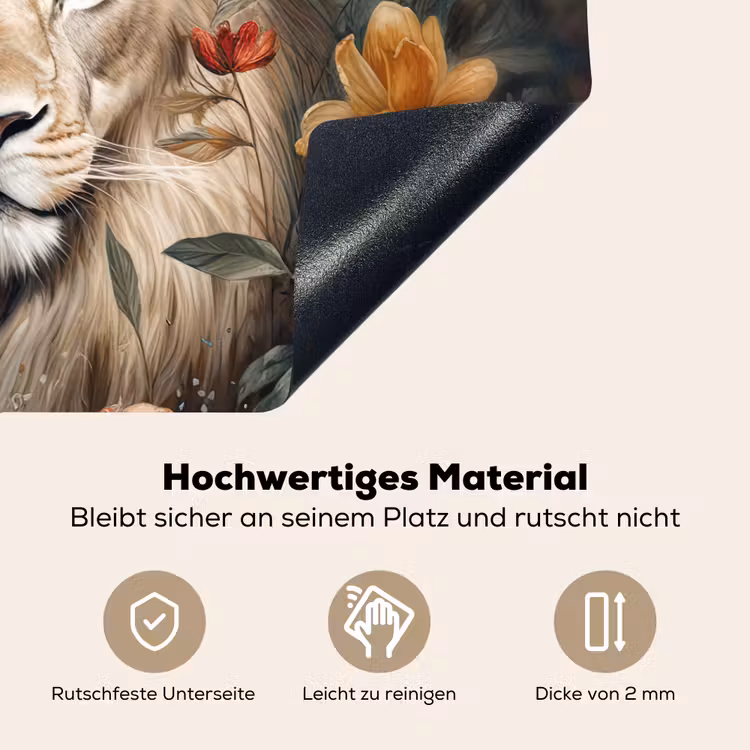 2-in-1 Herdabdeckplatte & Spritzschutz - Löwe - Wildtiere - Pflanzen - Natur - Blumen - Leeuw - Wilde dieren - Planten - Natuur - Bloemen Inductie beschemer met haakjes klein