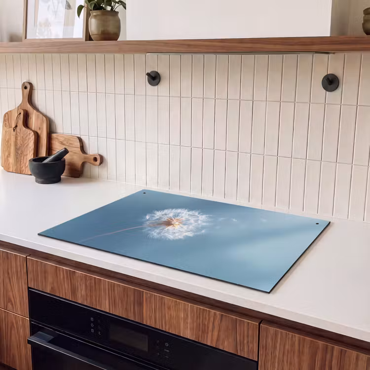 2-in-1 Herdabdeckplatte & Spritzschutz - Löwenzahn - Wind - Blau - Paardenbloem - Wind - Blauw Inductie beschemer met haakjes klein