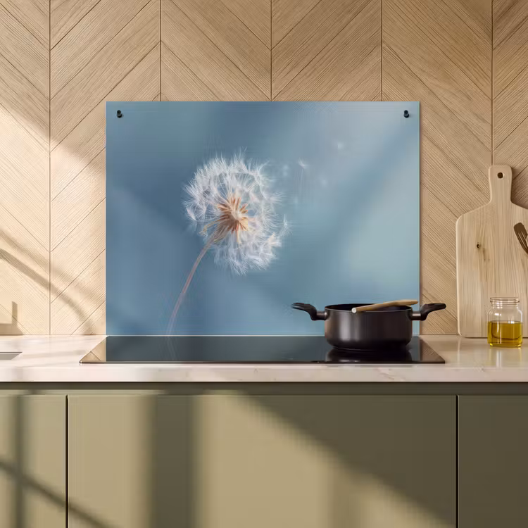 2-in-1 Herdabdeckplatte & Spritzschutz - Löwenzahn - Wind - Blau - Paardenbloem - Wind - Blauw Inductie beschemer met haakjes klein